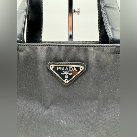 Prada - Authentic - Black Canvas & Leather Shoulder Bag with Metal Handles - Picture 2 of 16